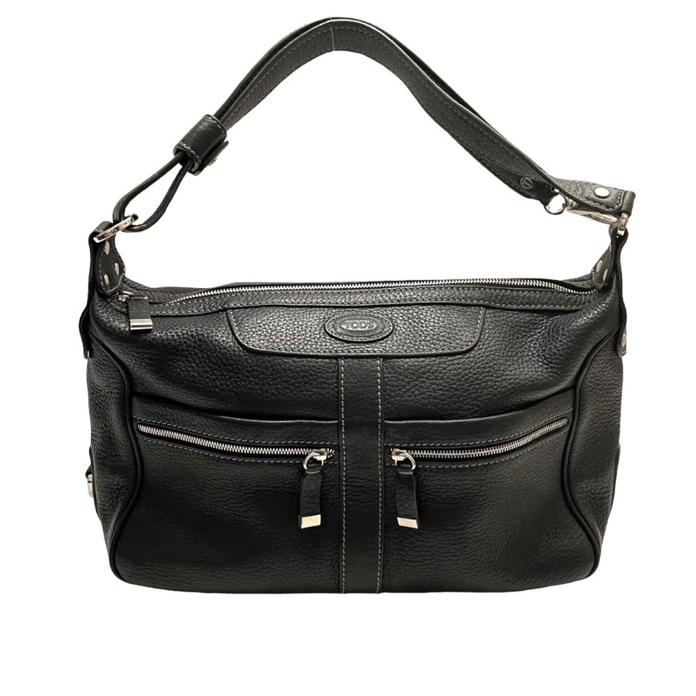 TOD’S “MIKY” Medium Nomad Media Black Leather Zipper Hobo Bag ITALY RARE MINT!